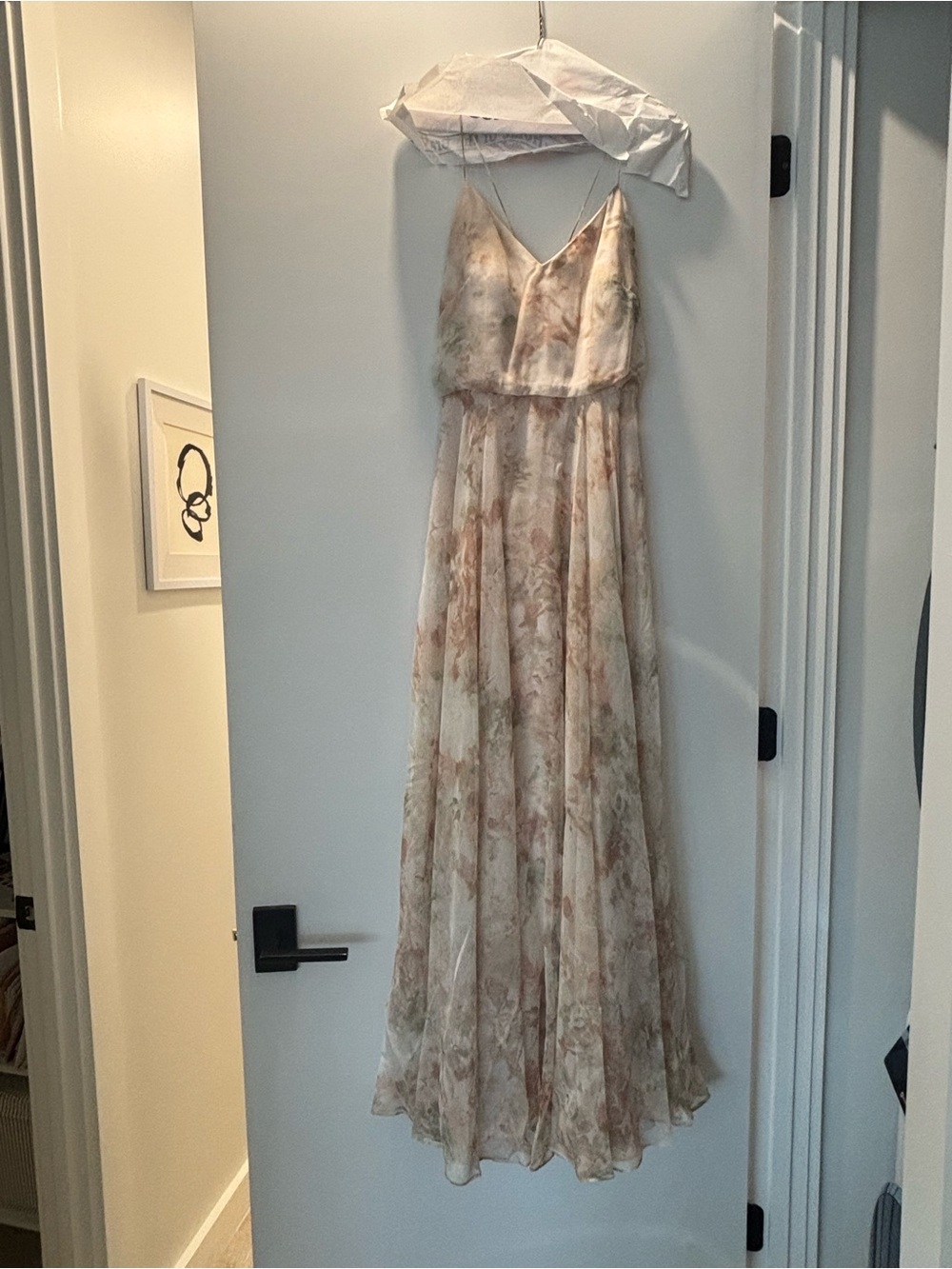 Jenny Yoo Inesse Blush and Ivory Spaghetti-Strap Floral Gown